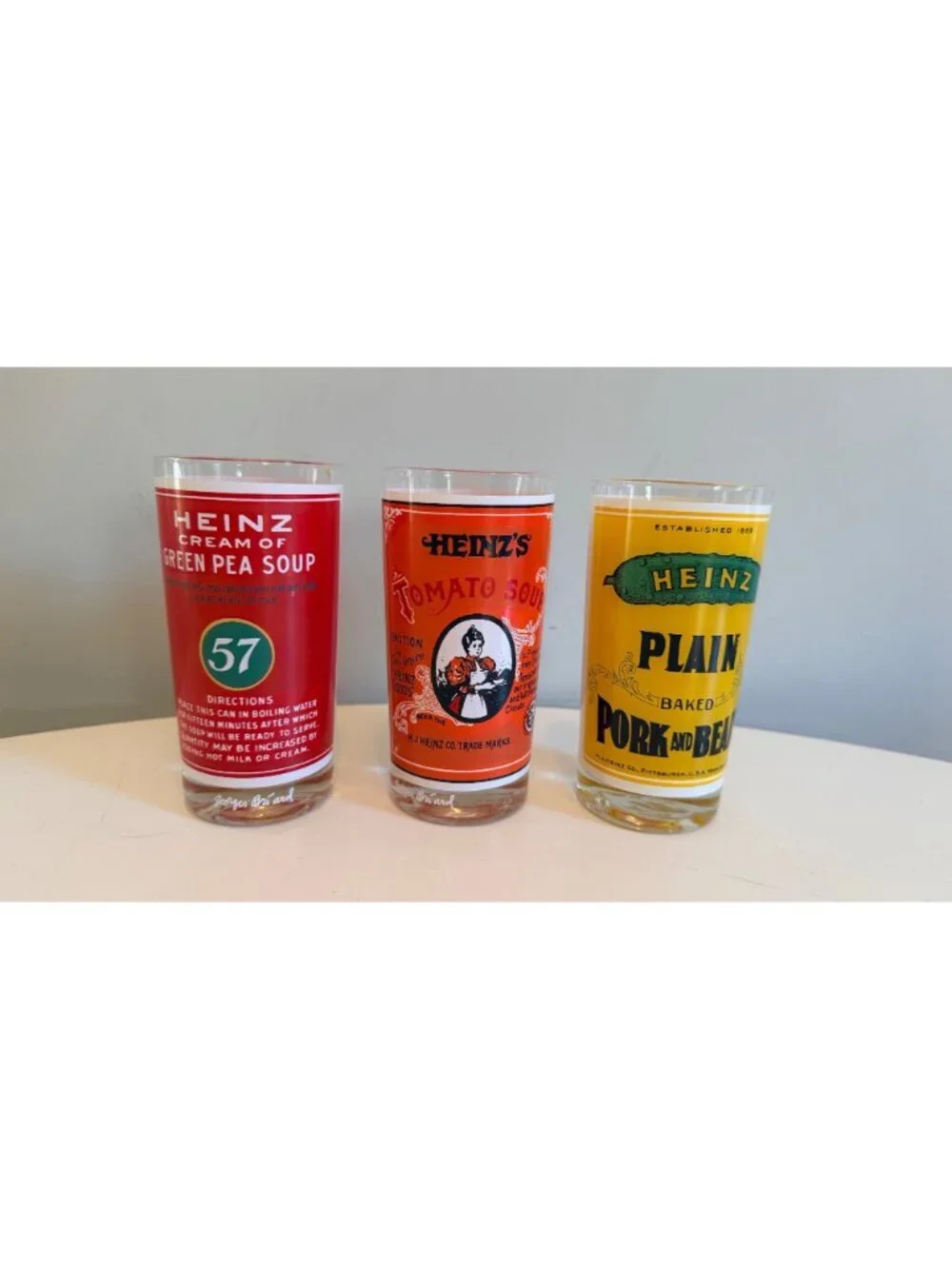 Vintage Georges Briard Heinz Soup Can Design Drinking Glasses Set of 3